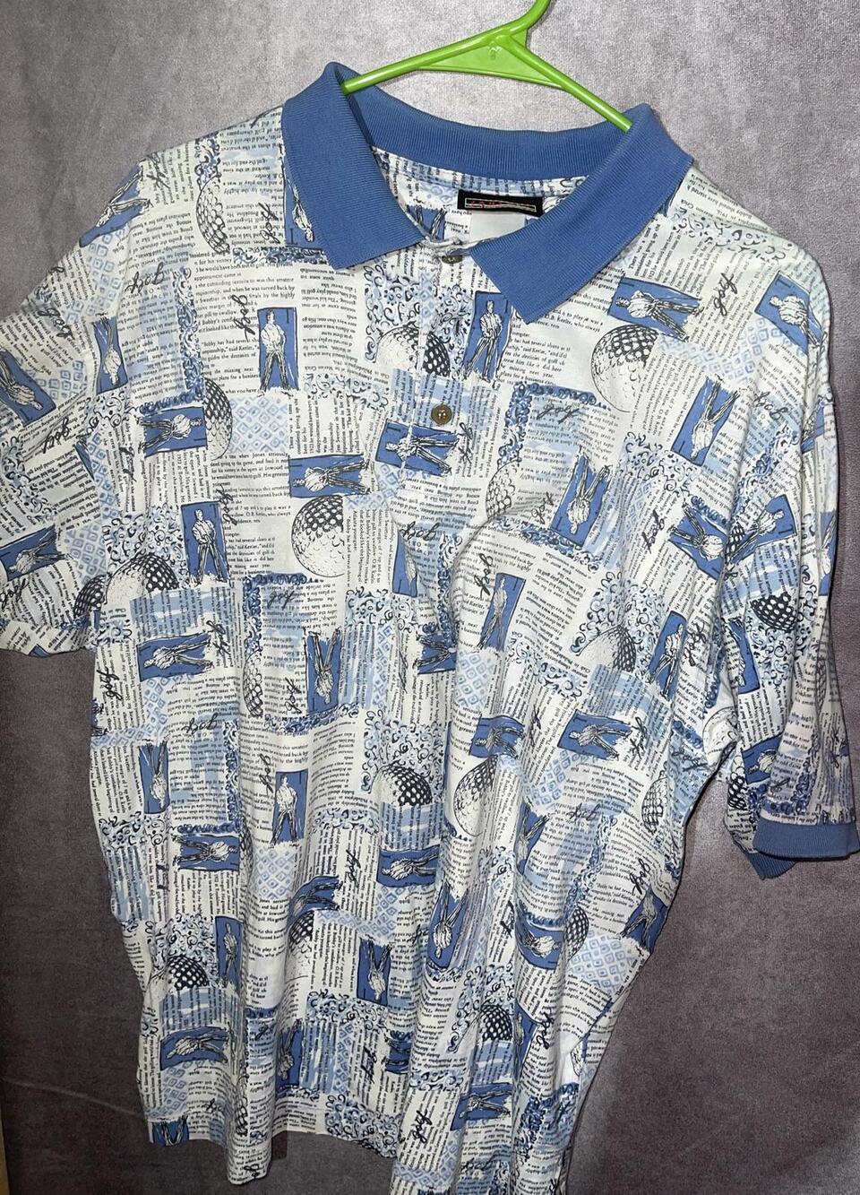 Jantzen Polo Shirt Mens L White Blue Golf Graphic Cotton Blend Jersey Sport